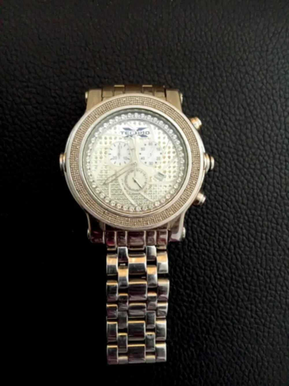 TECHNO X Chronograph 44mm Diamond Pave Bezel & Dial Stainless Steel Watch